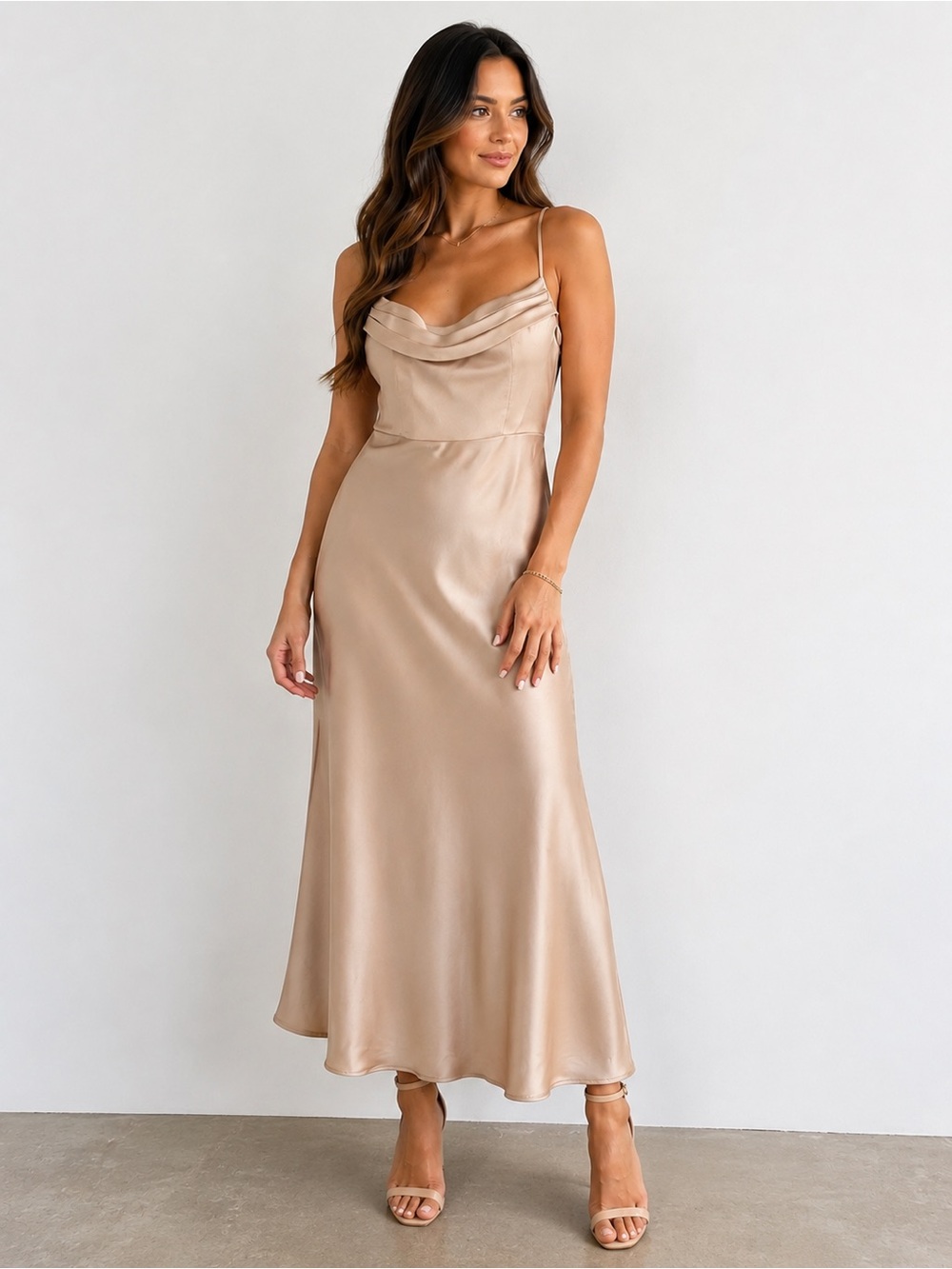 Park and Fifth Rosedale Gold Champagne Satin Midi Dress XS